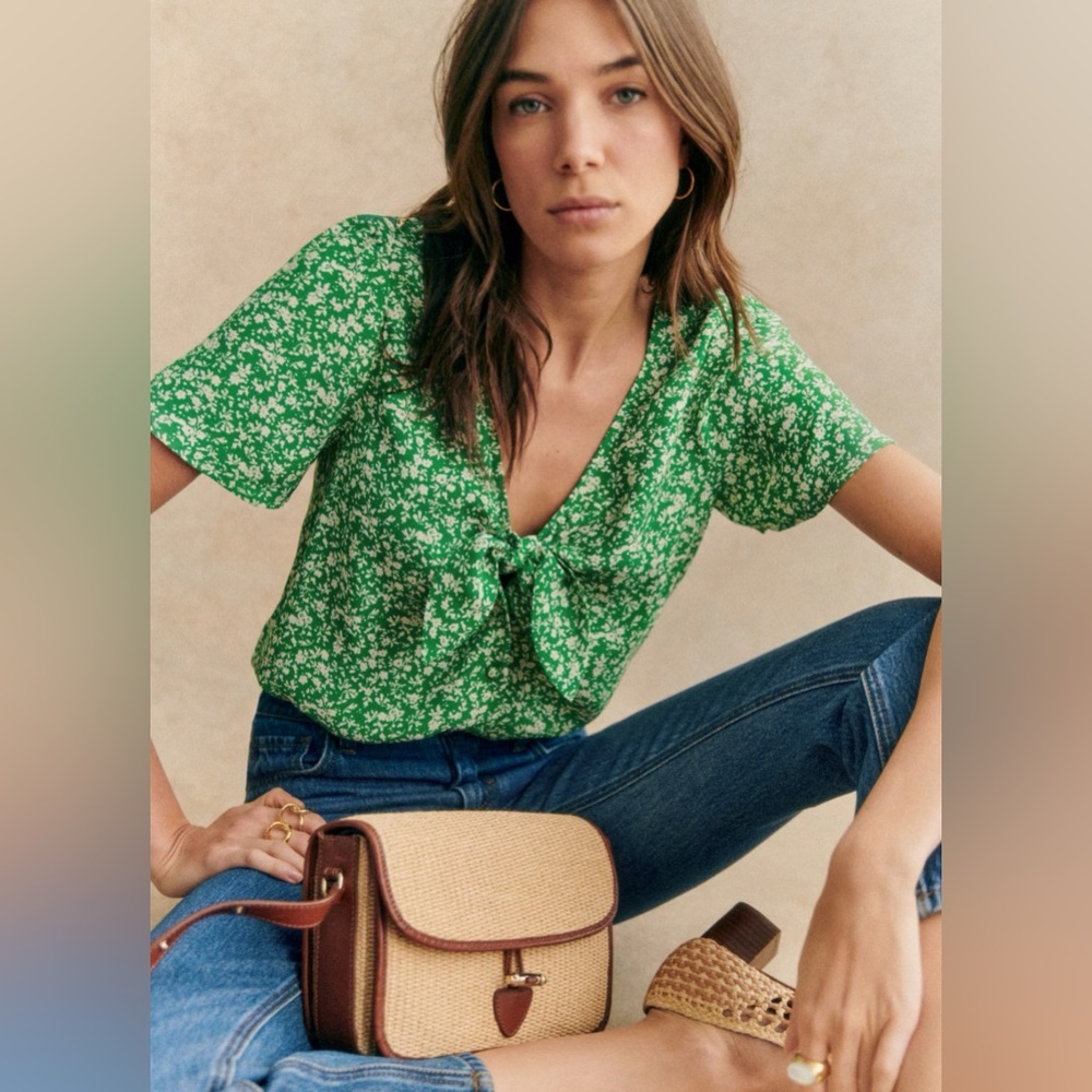 Sezane Eloine Blouse Garden Green - Size 4